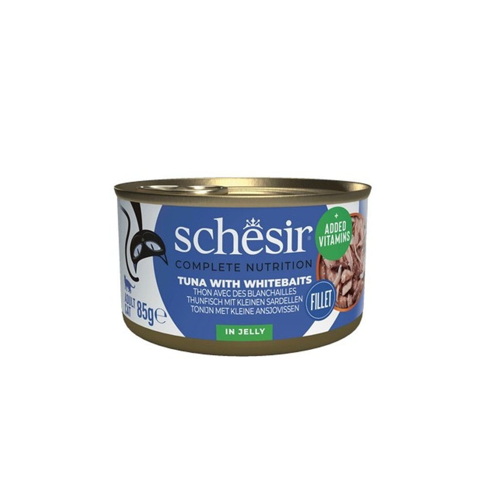 Schesir Wet Cat Food: Can Adult Tuna with Whitebaits in Jelly 85g