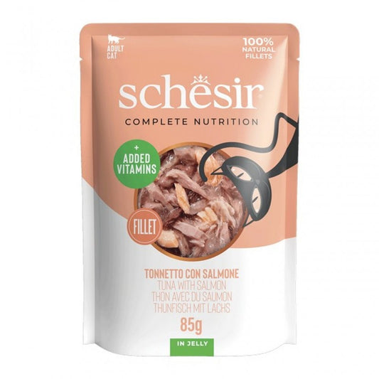 Schesir Wet Cat Food: Pouch Adult Tuna with Salmon in Jelly 85g