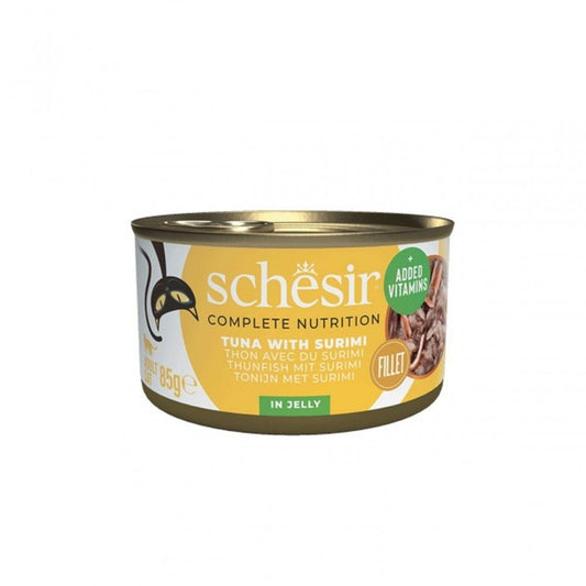 Schesir Wet Cat Food: Can Adult Tuna with Surimi In Jelly 85g