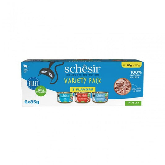 Schesir Wet Cat Food: Can Adult Variety Pack In Jelly 6x85g