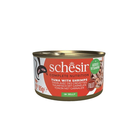 Schesir Wet Cat Food: Can Adult Tuna with Shrimps in Jelly 85g