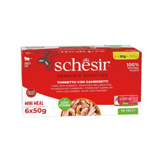 Schesir Wet Cat Food: Can Adult Tuna with Shrimps in Jelly 6x50g