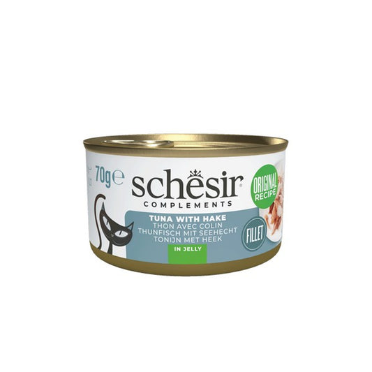 Schesir Wet Cat Food: Complements Can Tuna with Hake In Jelly 70g