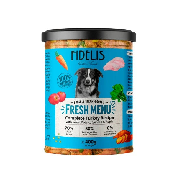 Fidelis Dog Food: Fresh Menu Turkey Recipe Complete 6x400g
