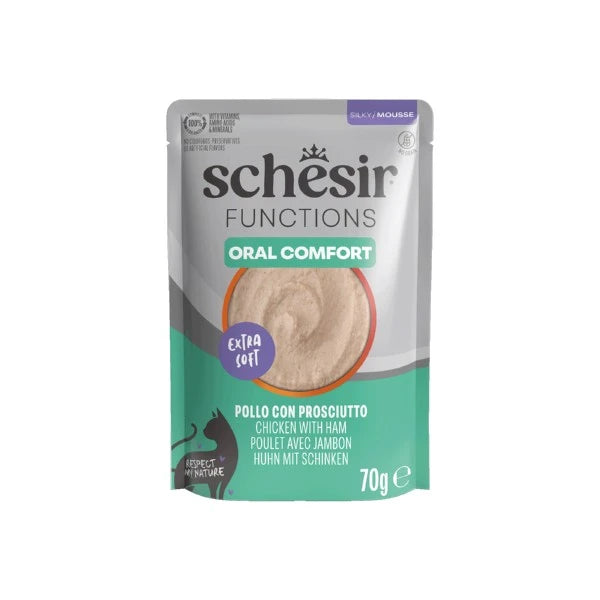 Schesir Wet Cat Food: Functions Oral Comfort Chicken with Ham Mousse 70g