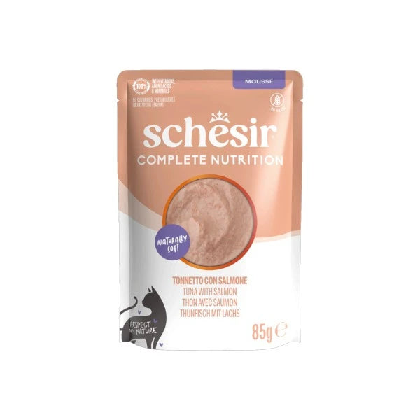 Schesir Wet Cat Food: Complete Tuna with Salmon in Mousse 85g