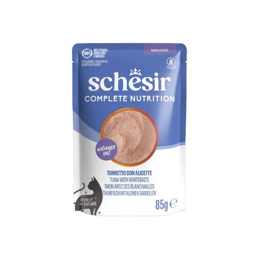 Schesir Wet Cat Food: Complete Tuna with Whitebaits in Mousse 85g