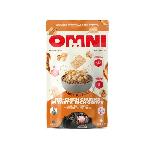 Omni Wet Dog Food: No-Chick Chunks in Gravy Topper 150g