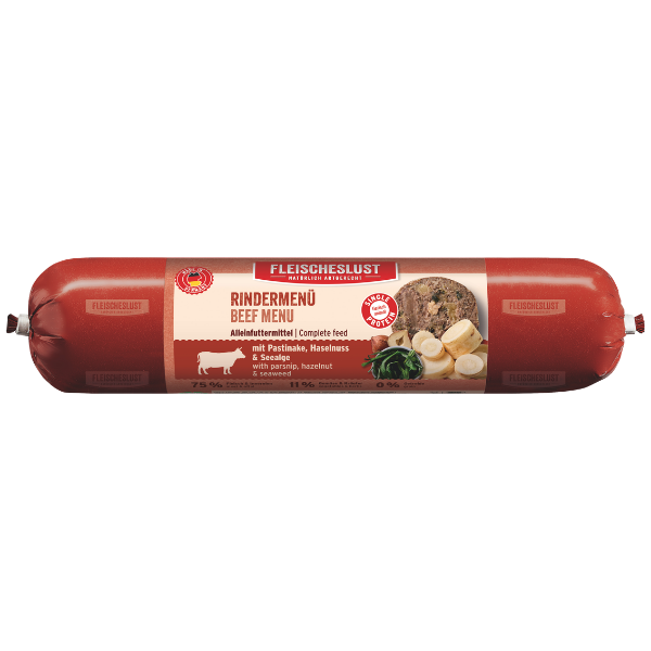 Fleischeslust Wet Dog Food: Classic Beef Menu with Parsnip, Hazelnut & Seaweed