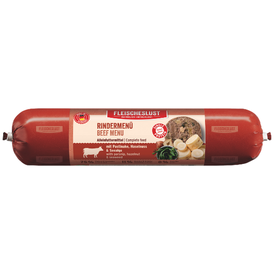 Fleischeslust Wet Dog Food: Classic Beef Menu with Parsnip, Hazelnut & Seaweed
