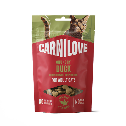 Carnilove Cat Treats: Crunchy Duck with Raspberries 50g