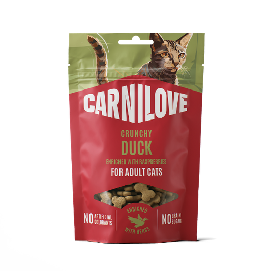 Carnilove Cat Treats: Crunchy Duck with Raspberries 50g
