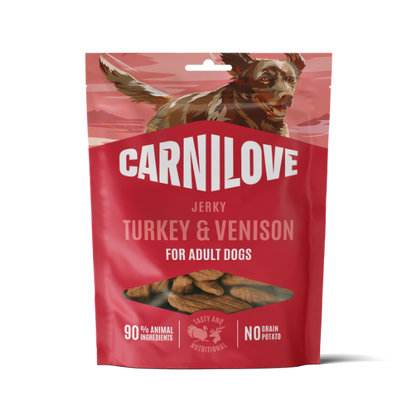 Carnilove Dog Treats: Jerky Turkey & Venison 100g