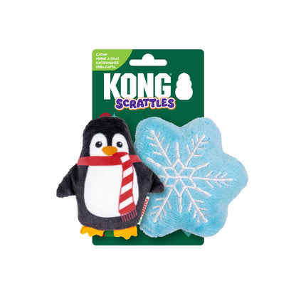 KONG Christmas Cat Scrattles Penguin Snowflake 2pk