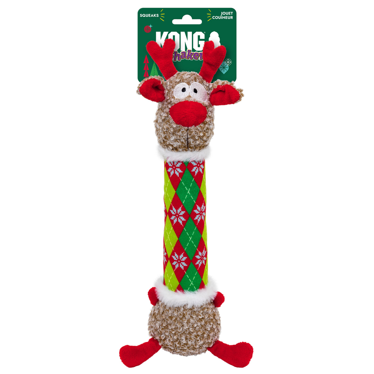 KONG Christmas Shakers Luvs Argyle Reindeer Medium