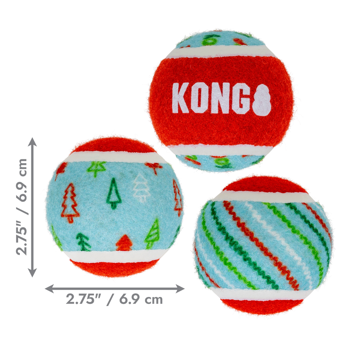 KONG Christmas SqueakAir Tennis Balls Medium 6pk