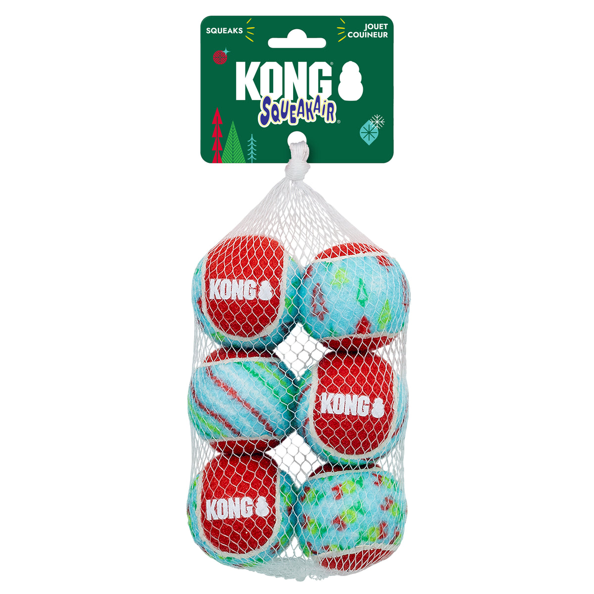 KONG Christmas SqueakAir Tennis Balls Medium 6pk