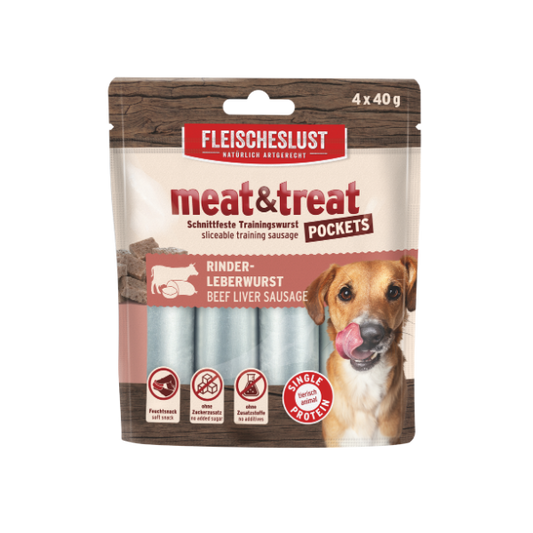 Fleischeslust Meat & Treat Pockets Beef Liver Dog Treat 4x40g