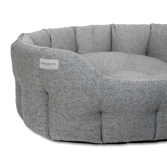 Earthbound Round Traditional Tweed Bed Steel Grey