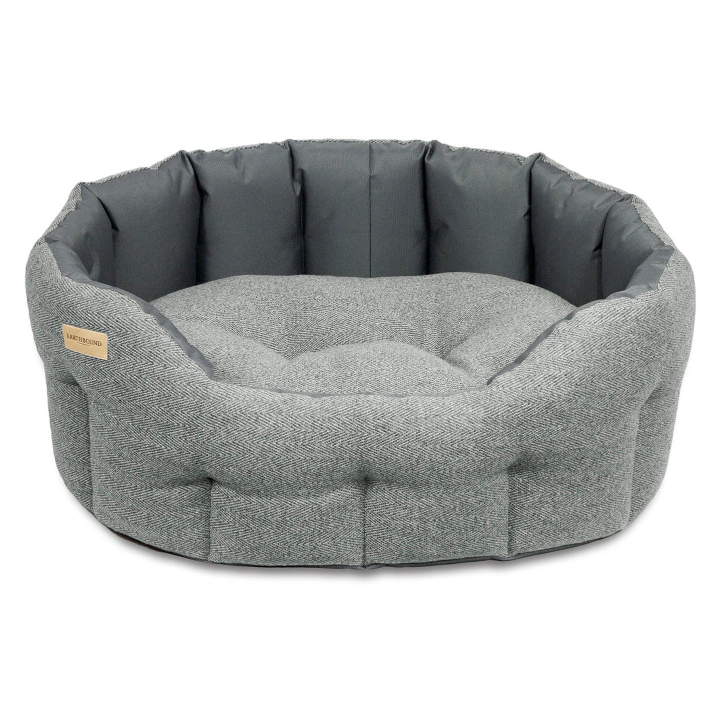 Earthbound Round Traditional Tweed & Waterproof Bed Steel Grey