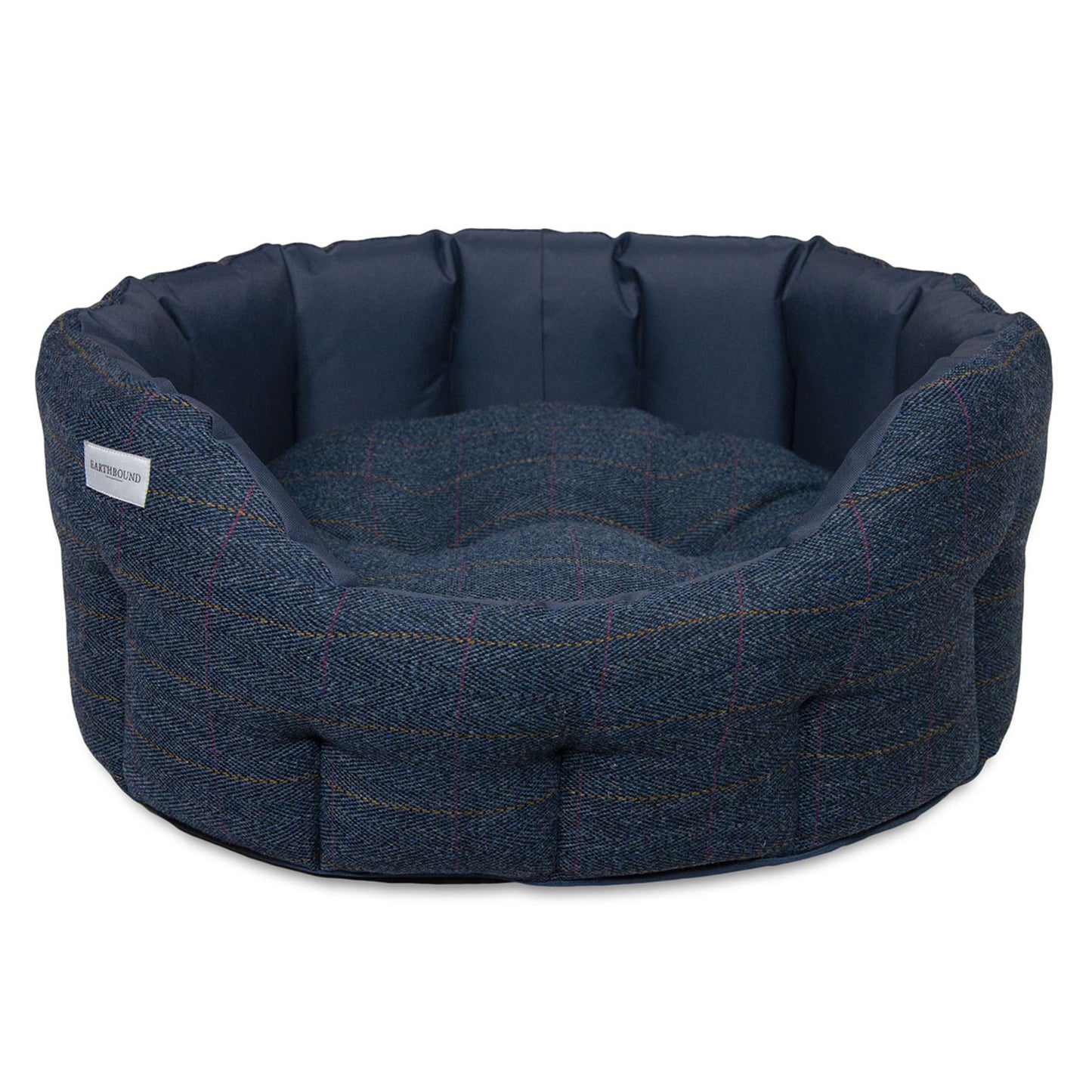 Earthbound Round Traditional Tweed & Waterproof Bed Midnight Blue