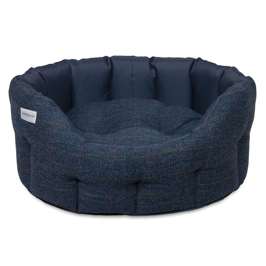 Earthbound Round Traditional Tweed & Waterproof Bed Midnight Blue