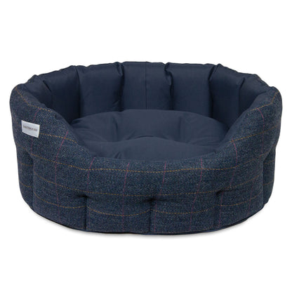 Earthbound Round Traditional Tweed & Waterproof Bed Midnight Blue