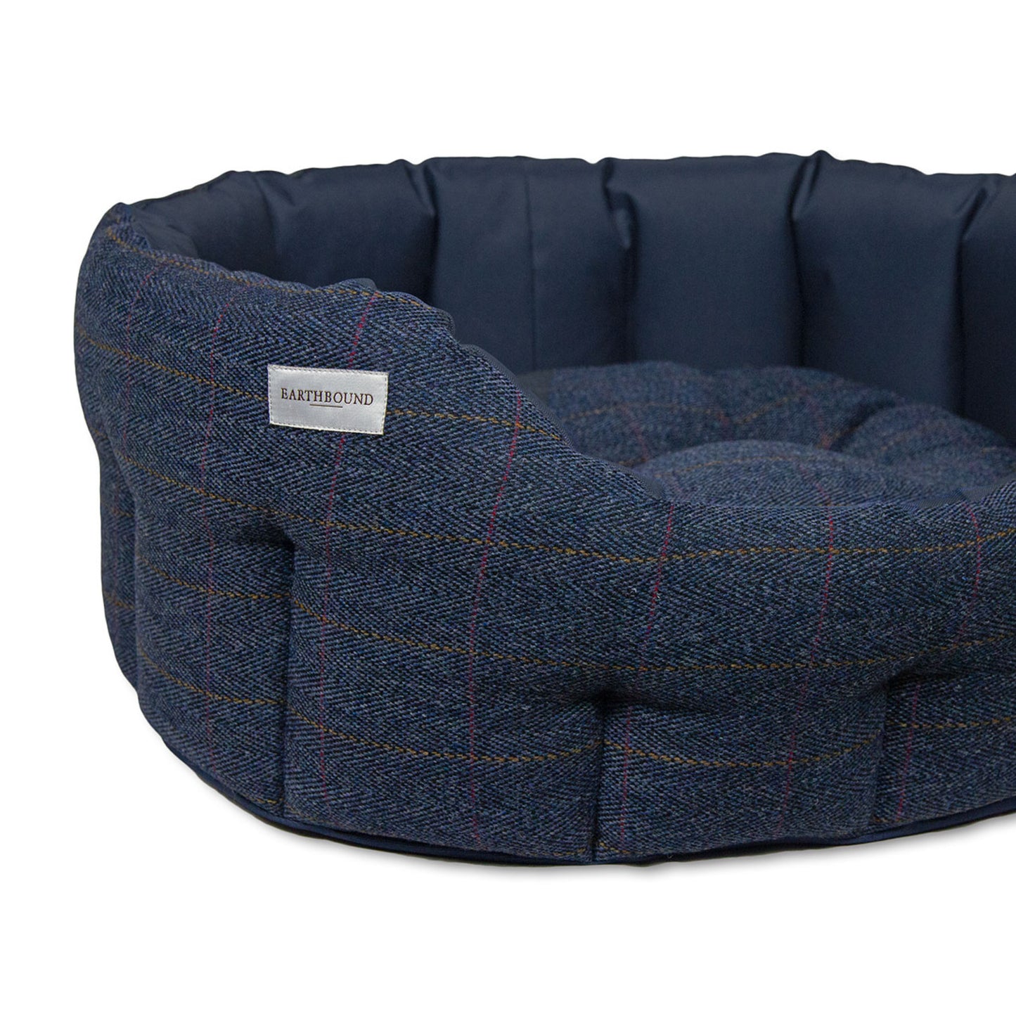 Earthbound Round Traditional Tweed & Waterproof Bed Midnight Blue