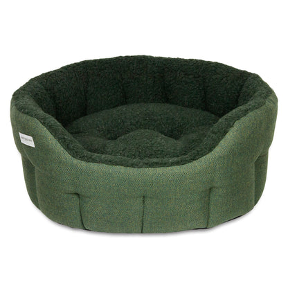 Earthbound Round Modern Tweed Sherpa Bed Pine Green