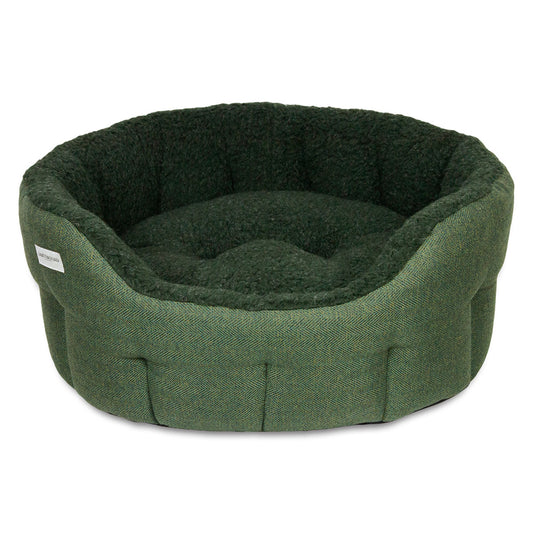 Earthbound Round Modern Tweed Sherpa Bed Pine Green