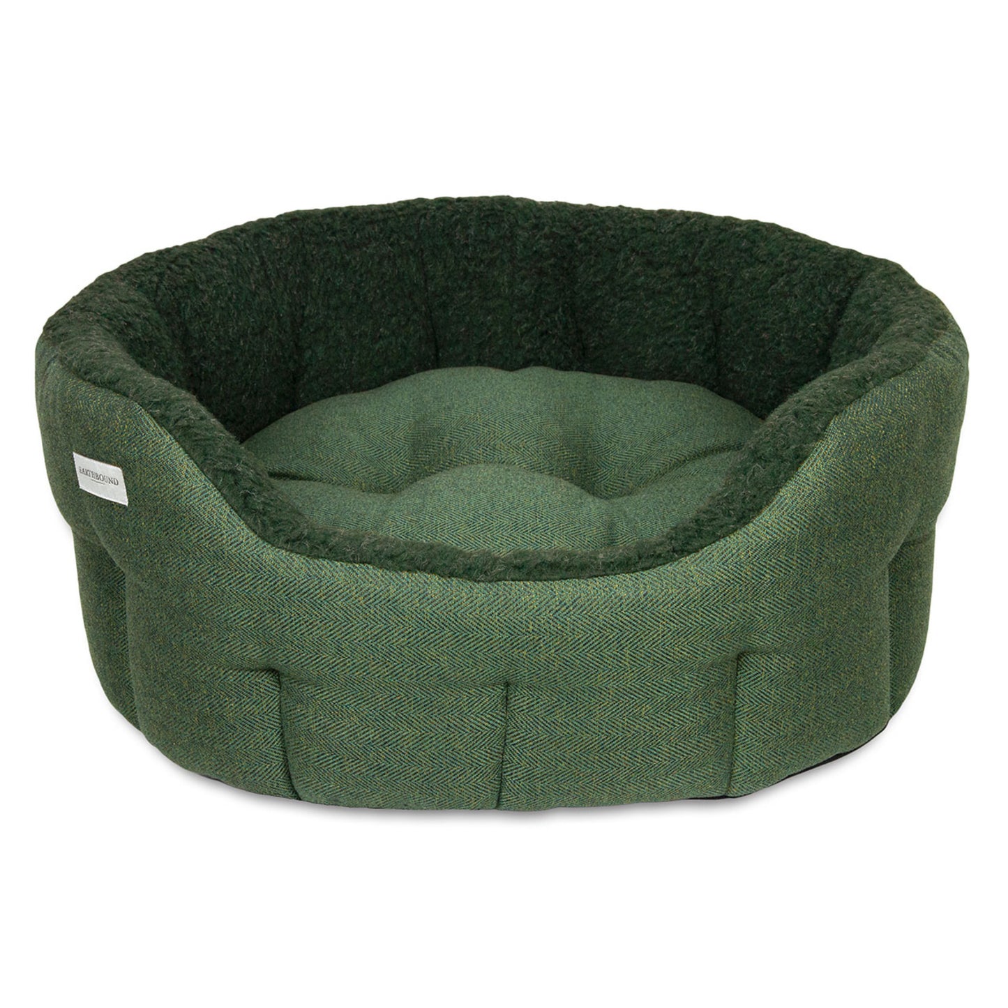 Earthbound Round Modern Tweed Sherpa Bed Pine Green