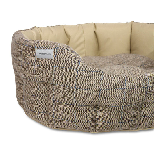 Earthbound Round Traditional Tweed & Waterproof Bed Beige