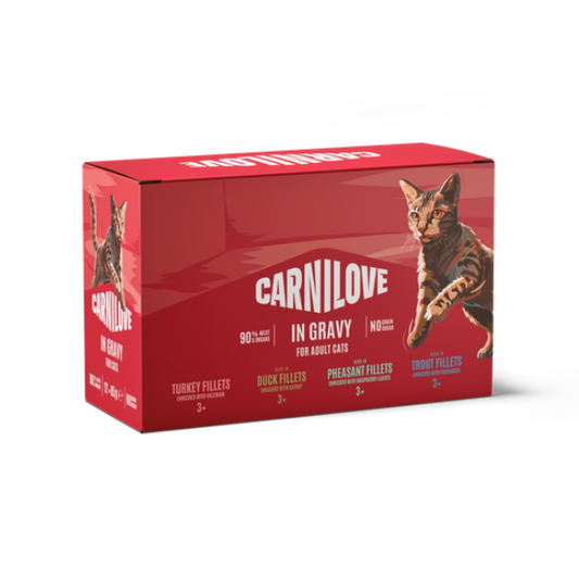 Carnilove Wet Cat Food: Pouch Adult MultiPack in Gravy 12x85g