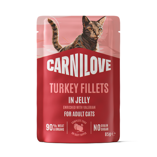 Carnilove Wet Cat Food: Pouch Adult Turkey with Valerian in Jelly 85g