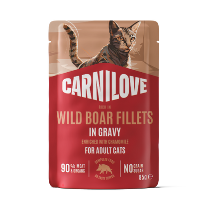 Carnilove Wet Cat Food: Pouch Adult Wild Boar with Chamomile in Gravy 85g