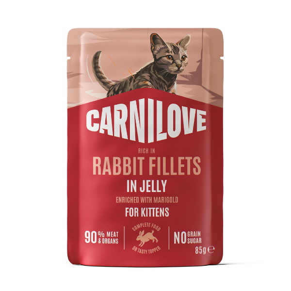 Carnilove Wet Cat Food: Pouch Kitten Rabbit with Marigold in Jelly 85g