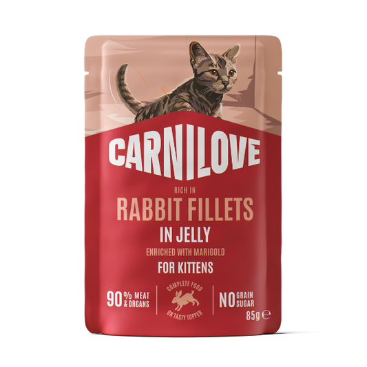 Carnilove Wet Cat Food: Pouch Kitten Rabbit with Marigold in Jelly 85g