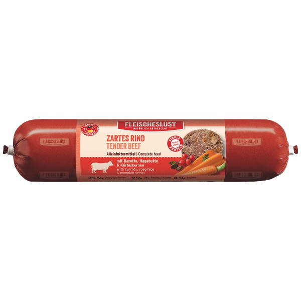 Fleischeslust Wet Dog Food: Tender Beef with Carrot, Rosehips & Pumpkin Seeds