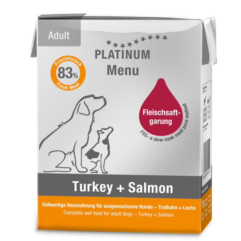 Platinum Dog Food: Wet Food Menu Adult Turkey & Salmon 375g