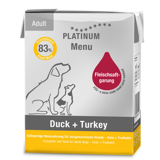 Platinum Dog Food: Wet Food Menu Adult Duck & Turkey 375g