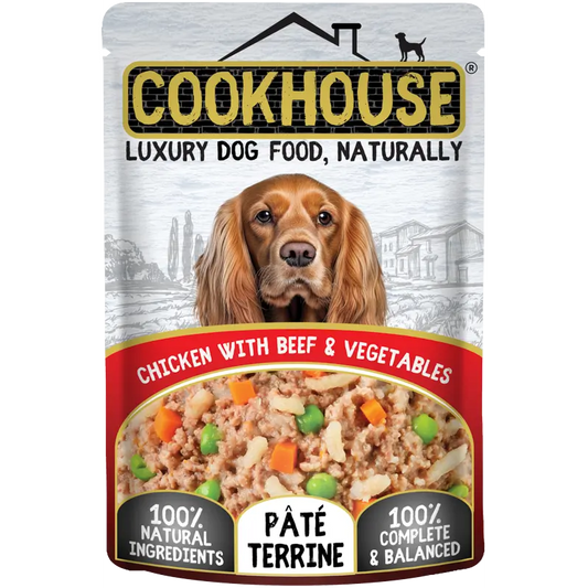 Cookhouse Wet Dog Food: Pouch Chicken, Beef & Veg In Terrine 100g