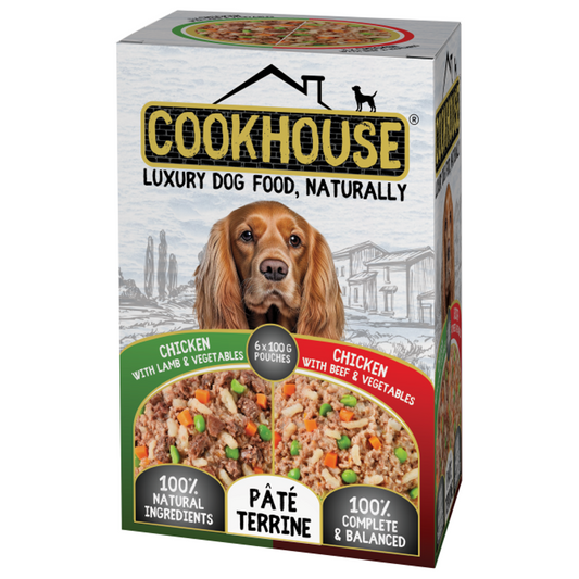 Cookhouse Wet Dog Food: Pouch Chicken with Lamb & Chicken with Beef In Terrine 6x100g