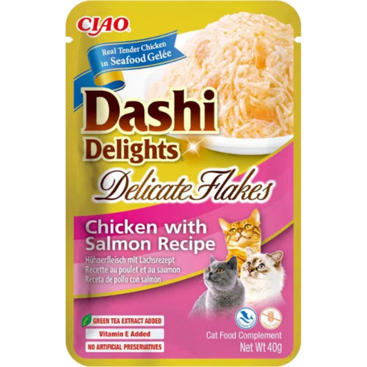 CIAO Cat Dashi Delights Delicate Flakes Chicken with Salmon Recipe 40g