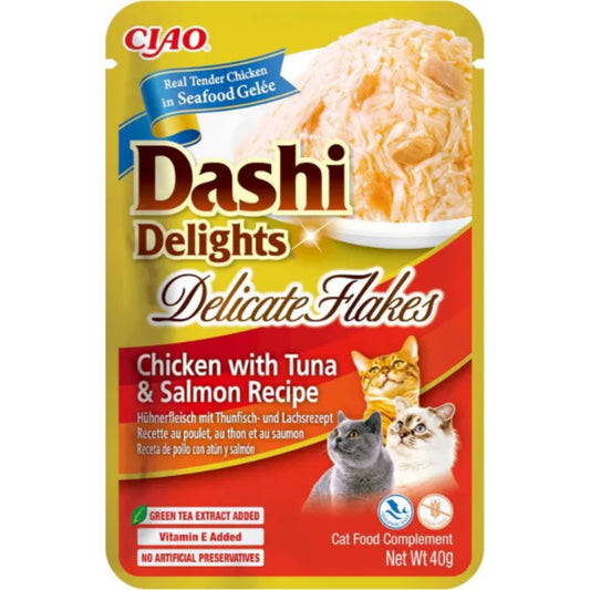 CIAO Cat Dashi Delights Delicate Flakes Chicken with Tuna & Salmon Recipe 40g