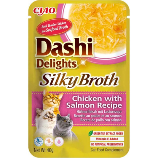 CIAO Cat Dashi Delights Delicate Silky Broth Chicken with Salmon Recipe 40g
