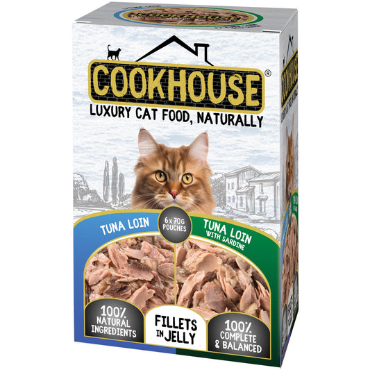 Cookhouse Wet Cat Food: Pouch Tuna & Tuna with Sardine in Jelly 6x70g
