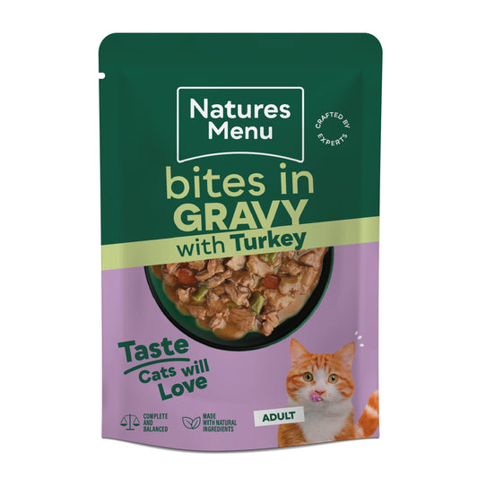 Natures Menu Wet Cat Food: Pouch Adult Turkey Bites in Gravy 85g