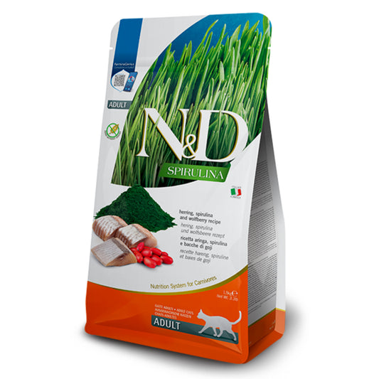 Natural & Delicious Cat Food: Spirulina Adult Herring 1.5kg