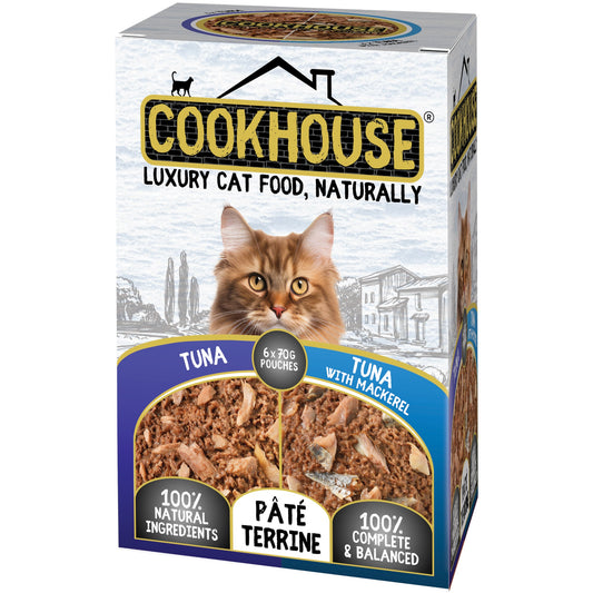 Cookhouse Wet Cat Food: Pouch Tuna & Tuna with Mackerel In Terrine 6x70g