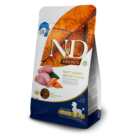 Natural & Delicious Dog Food: Brown Adult Mini Lamb & Spirulina 2kg